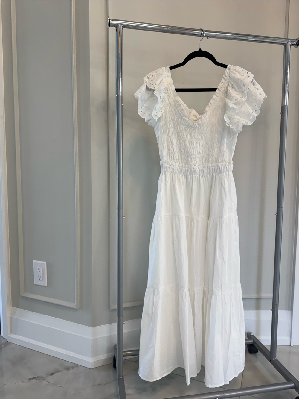 En Saison White Eyelet Flutter-Sleeve Maxi Dress